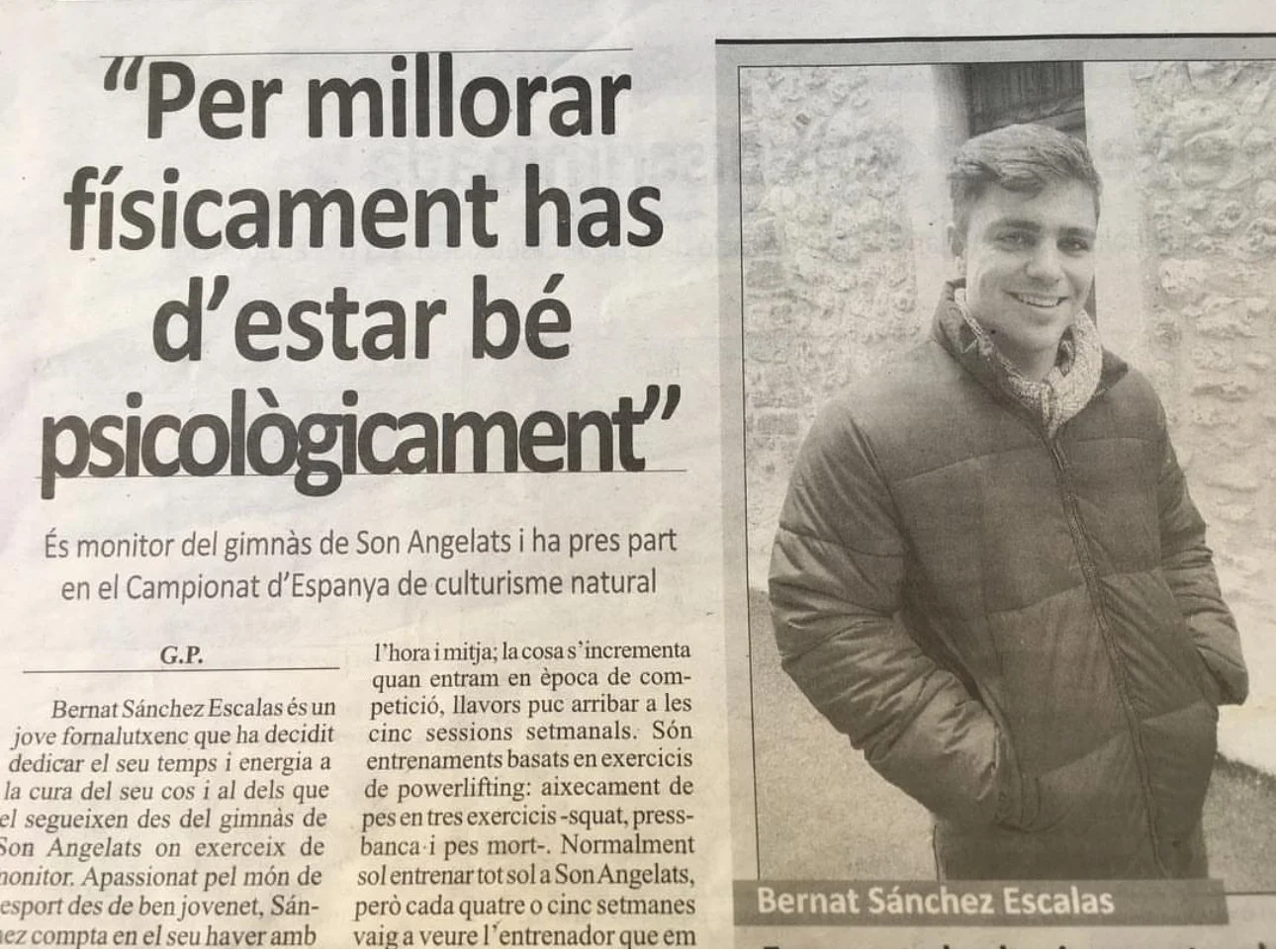 Recorte de periódico sobre Bernat Sánchez hablando de salud